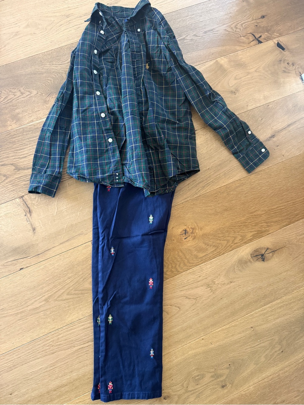 Polo by Ralph Lauren Green Plaid Button-Down Shirt with Navy Embroidered Pants